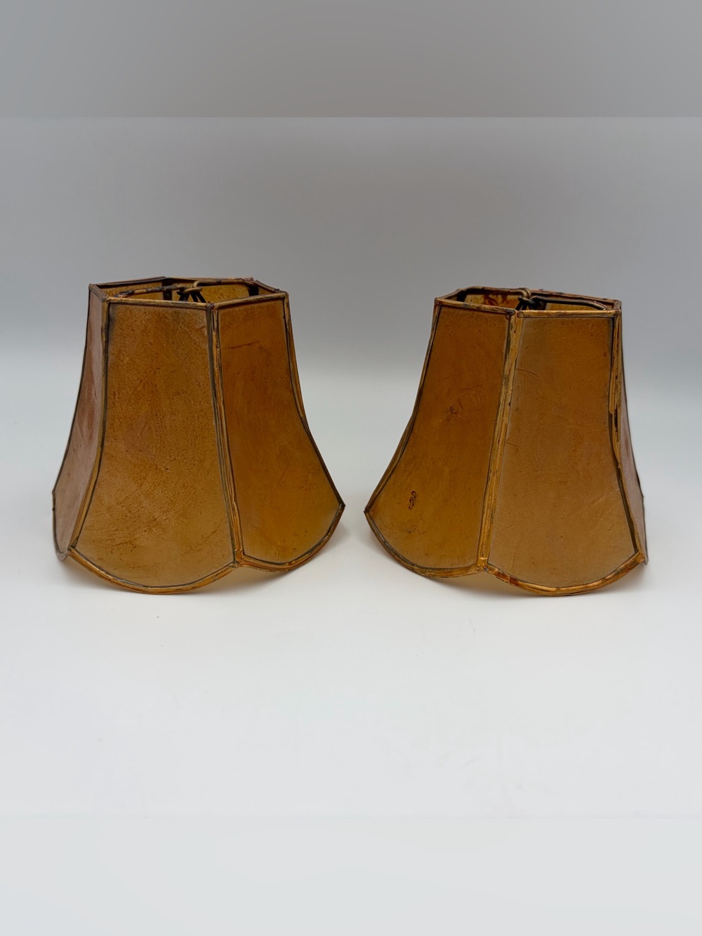 Vtg Capiz Shell Amber Mini Lamp Shade brass frame Cottagecore Boho Earthy Hippie